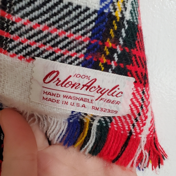 Vintage Orlon Plaid Scarf - Made in USA - Picture 2 of 4